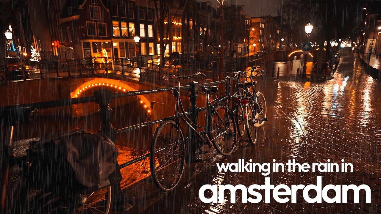 Walking in the Rain at Night in Amsterdam • 4K ASMR