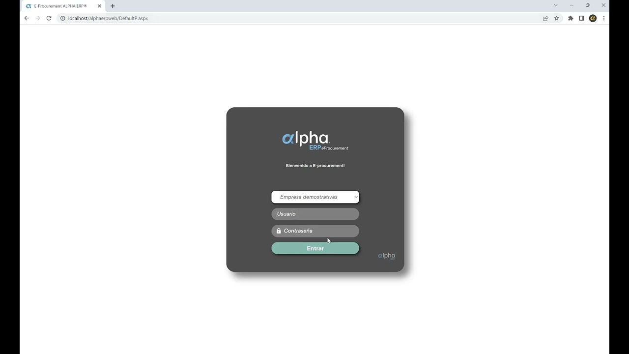 Demostración del módulo web eProcurement de ALPHA ERP® (v19)