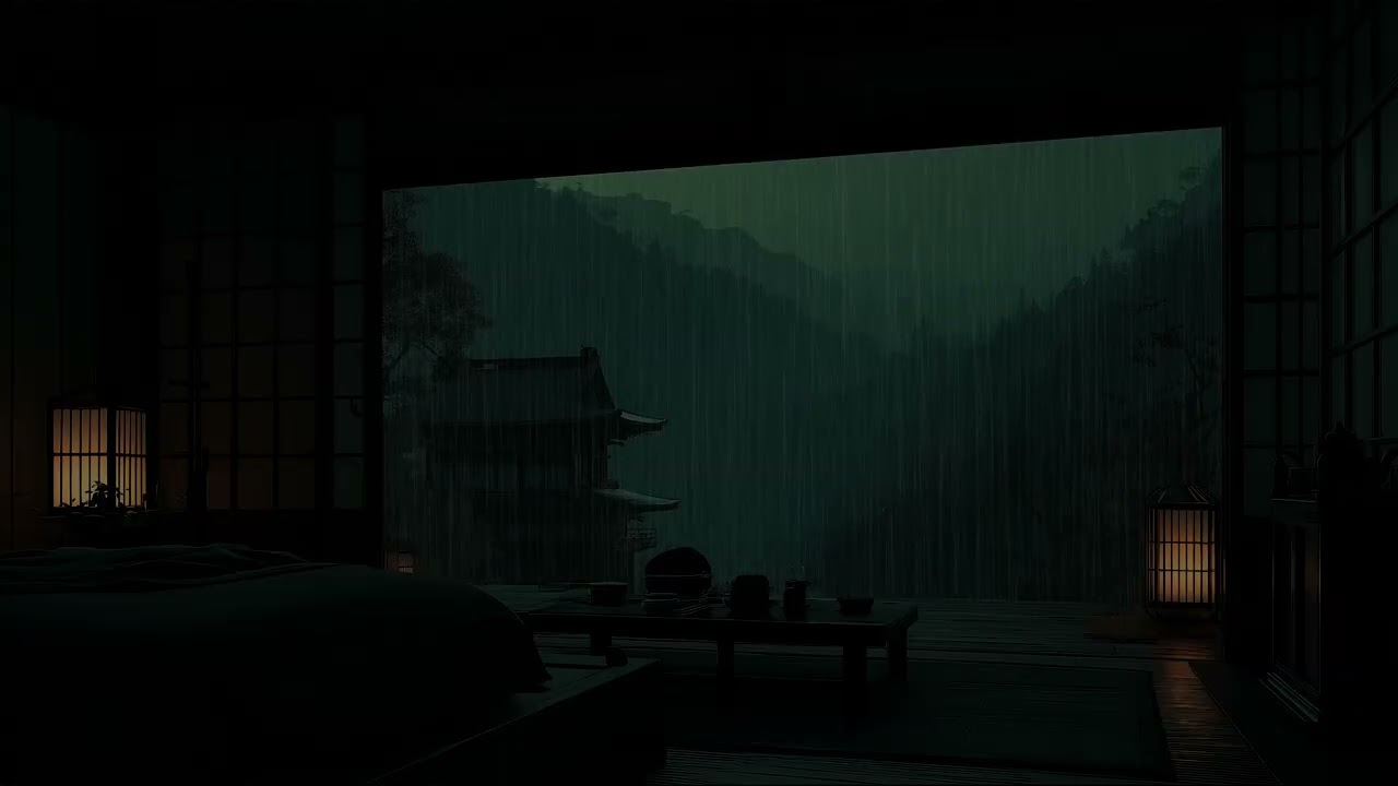 Relaxing Rainy Night Ambience with Soft Wind and Water Drops for Peaceful Rest and Serenity