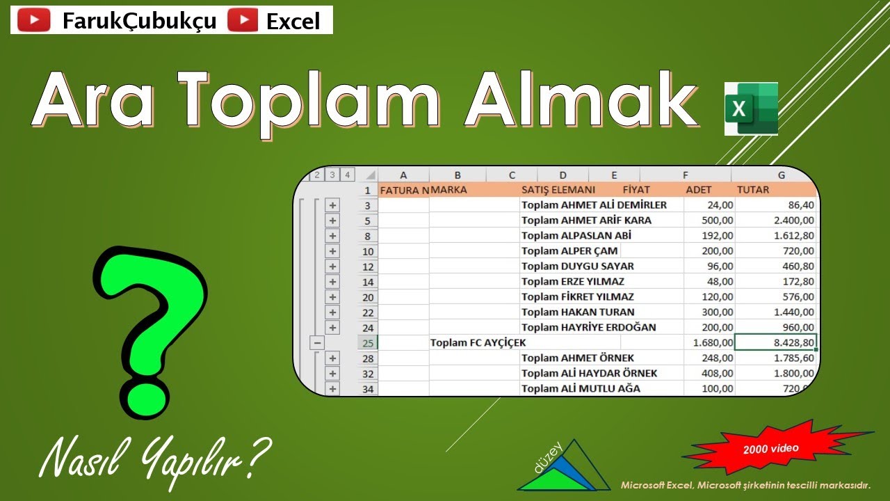Excel Ara Toplam Almak