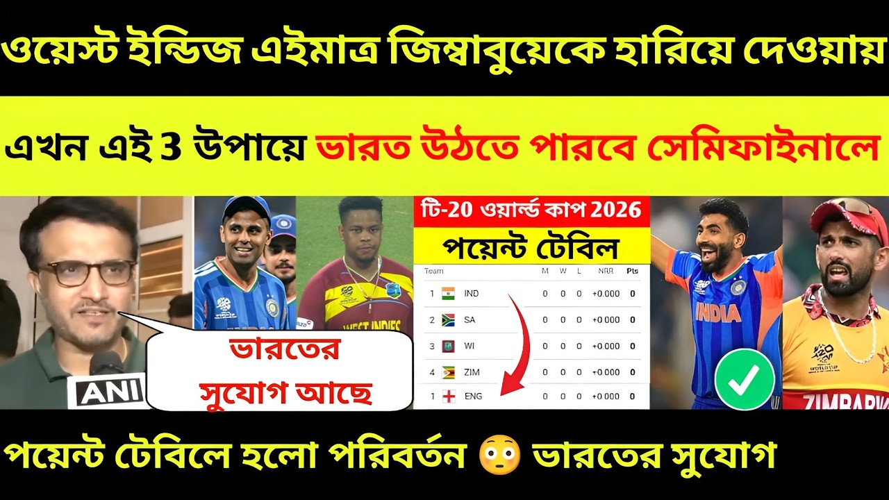 ভারতের বিরাট 3 সুযোগ 😍 এই 3 উপায়ে সেমিফাইনালে যাবে ভারত! T20 World Cup 2026 Points Table! ZIM vs WI
