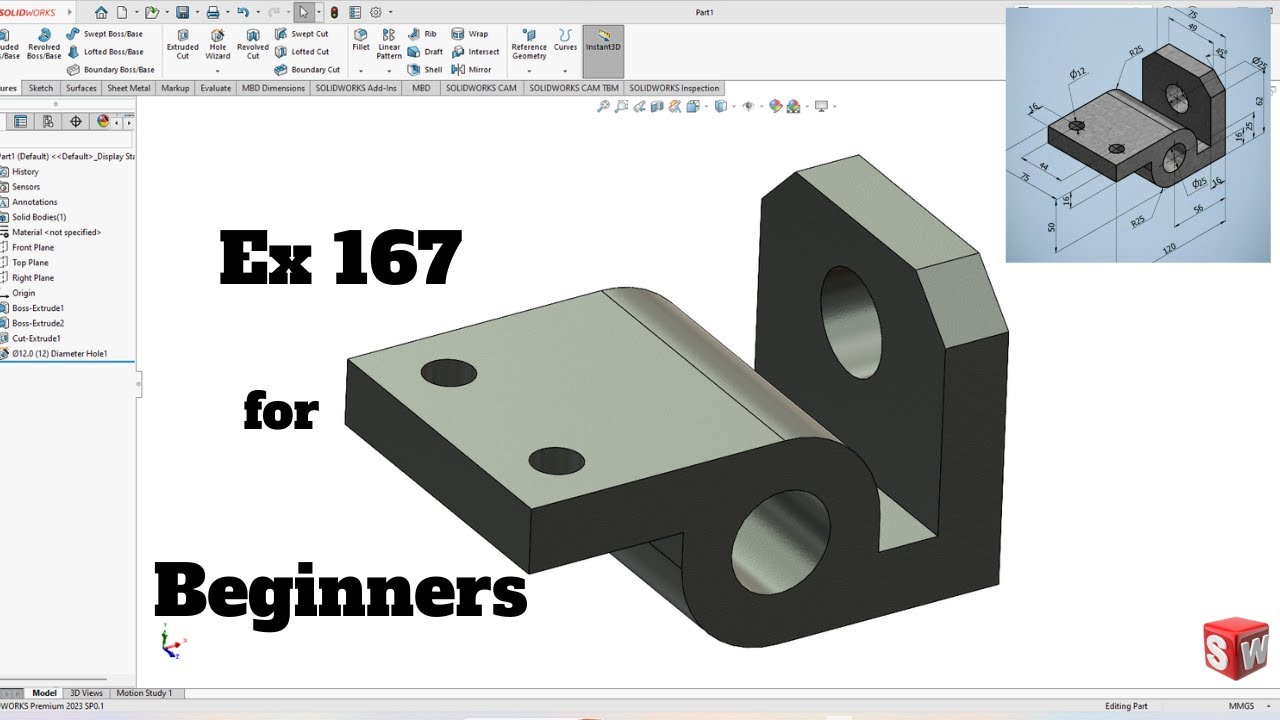 Урок по SolidWorks! Упражнение 167 для начинающих.