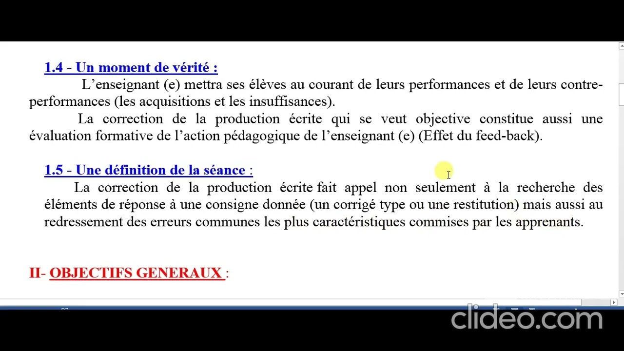 une fiche modèle du compte rendu ou correction de la production écrite