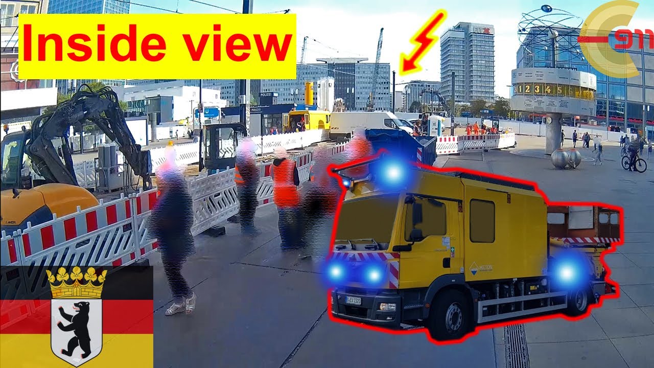 [BERLIN] Bagger hängt in Oberleitung | Alexanderplatz | Einsatzfahrt Inside-view | Reupload | 018