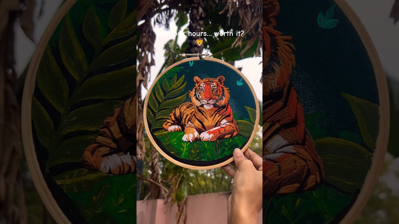 Every stitch has strength 🐅 | Handmade Embroidery Art #theroshni #diy #craftideas #ytshorts #yt #art