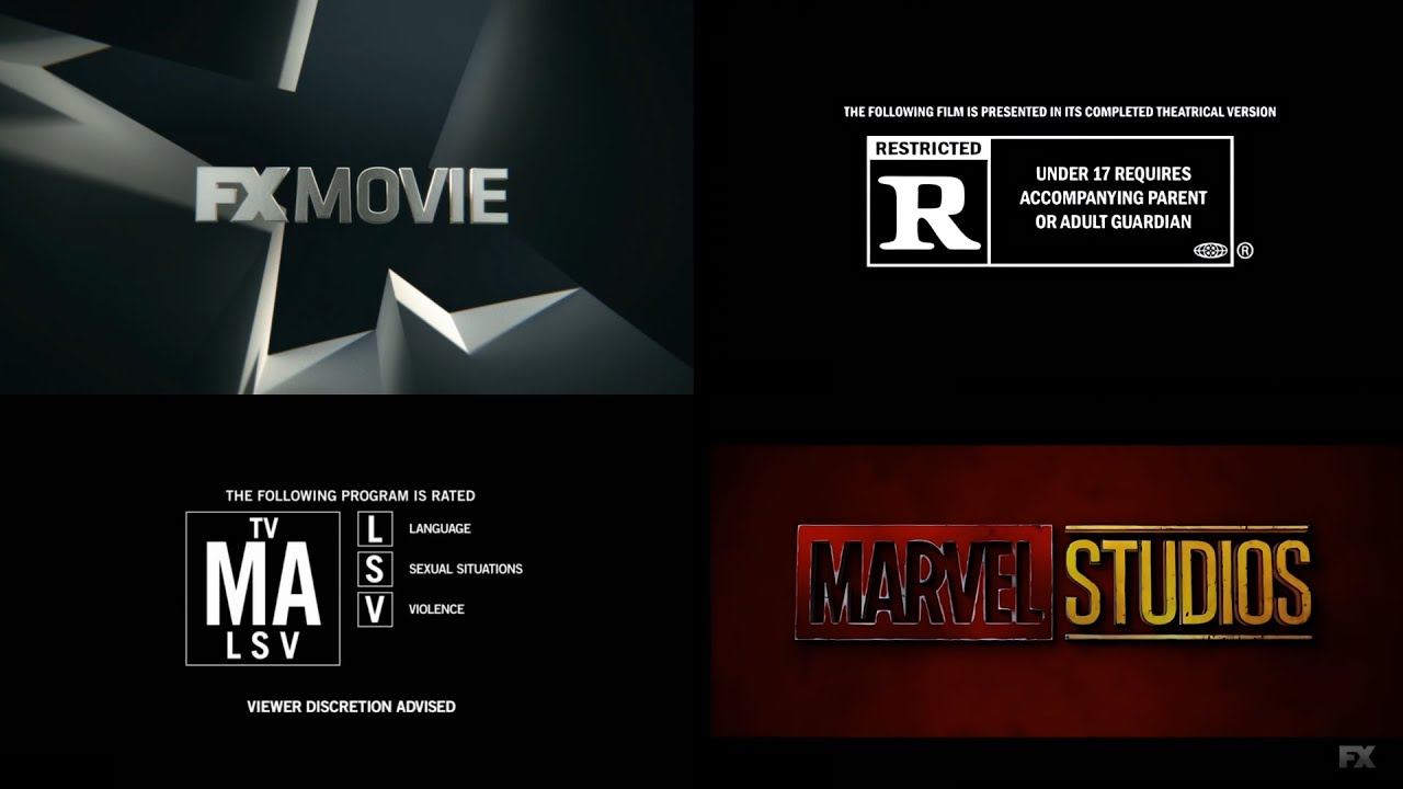 FX Movie logo & Rated R/TV-MA-L-S-V Warning Screen