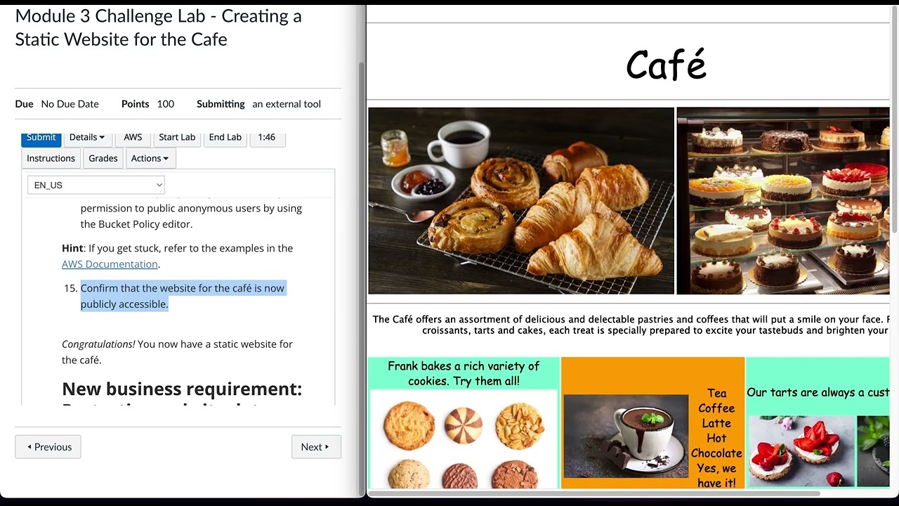AWS Academy: Module 3 Challenge Lab - Creating a Static Website for the Cafe