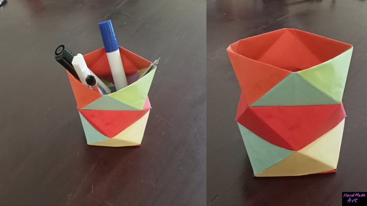 How to make pen stand || origami pen holder || paper pencil holder