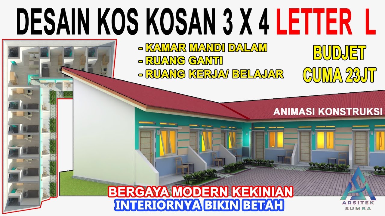 DESAIN KOS KOSAN 3X4 KEKINIAN || Kamar Mandi Dalam, Ruang Kerja, Ruang Belajar Serta Ruang Ganti