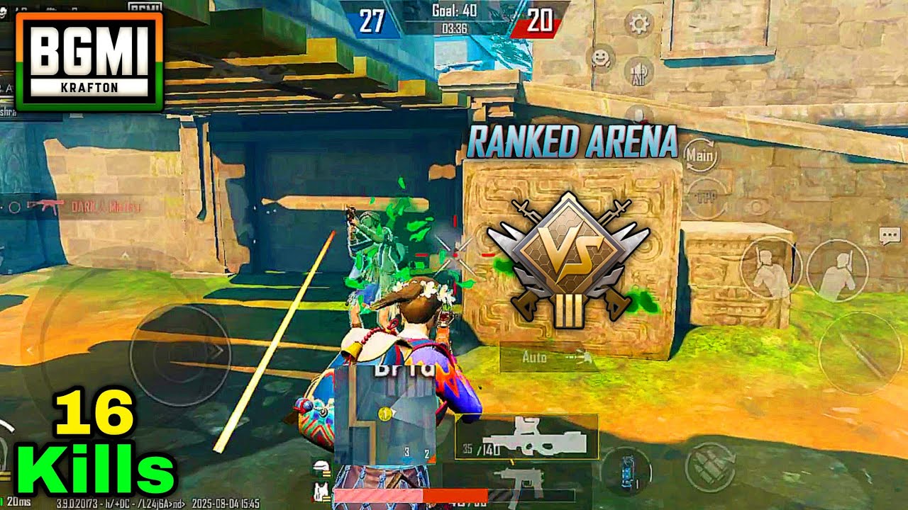 Ranked Arena Gameplay 16 Kills Ruins | BGMI - Rank Push 