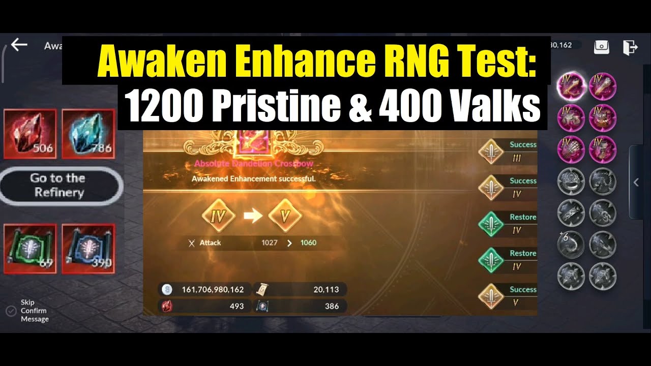 Black Desert Mobile Awaken Enhancement RNG Test: 1200 Pristine & 400 Valks