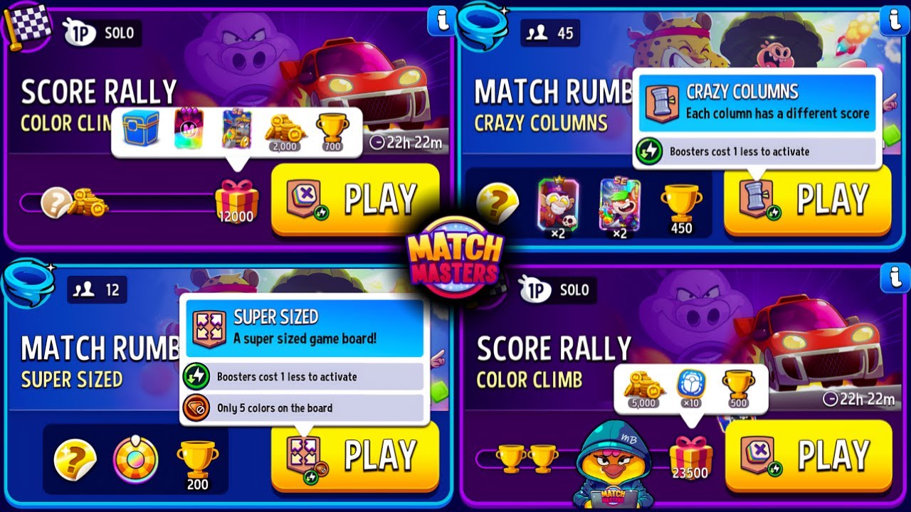 2 Solo Color Climb Score Rally 12000p & 23500p/ 45 players Crazy Columns/ 12 players Super Sized