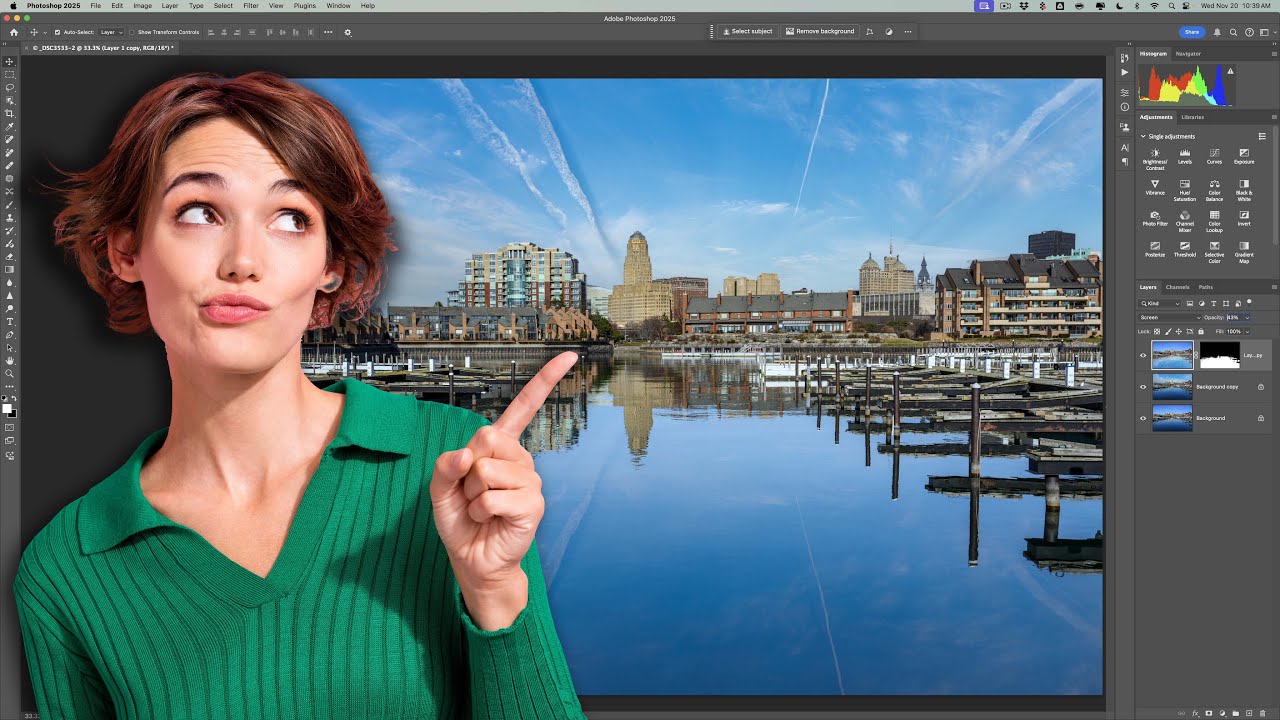 Заменить небо и добавить отражение в Photoshop