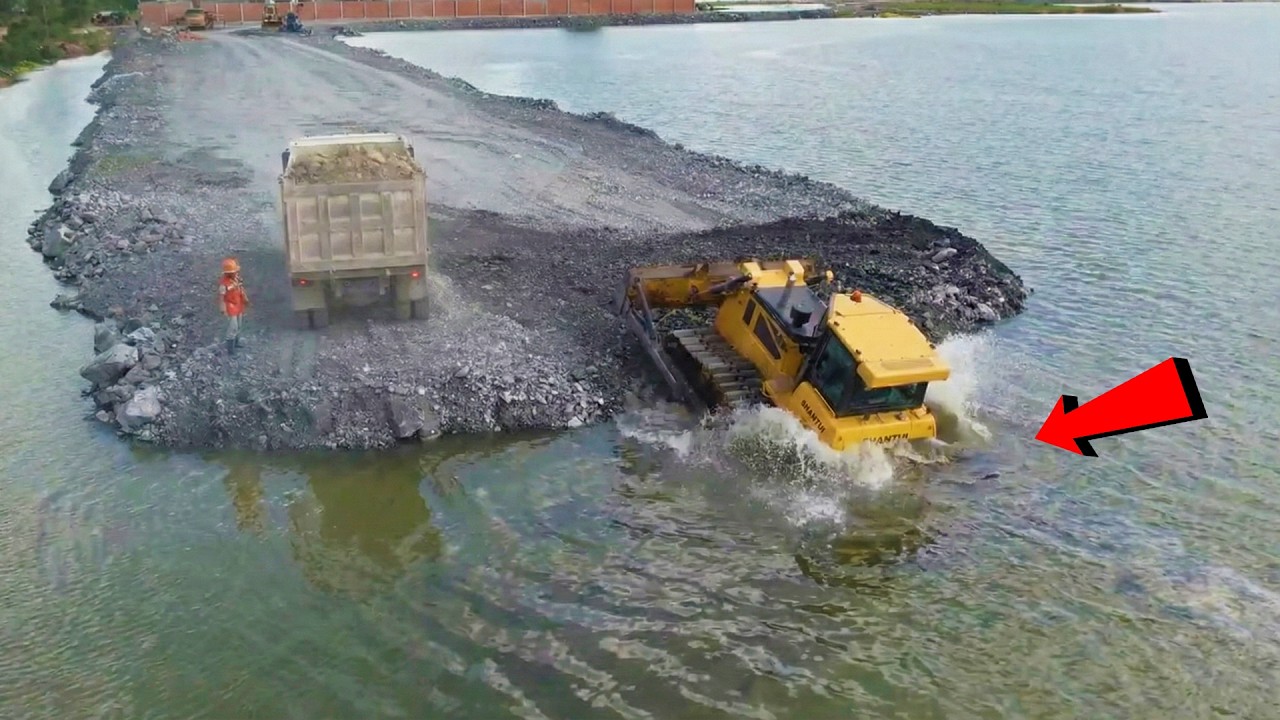 Massive Job!​ Great Mission Building Road Around The Big Lake Use Shantui Dozer & 18Ton Trucks