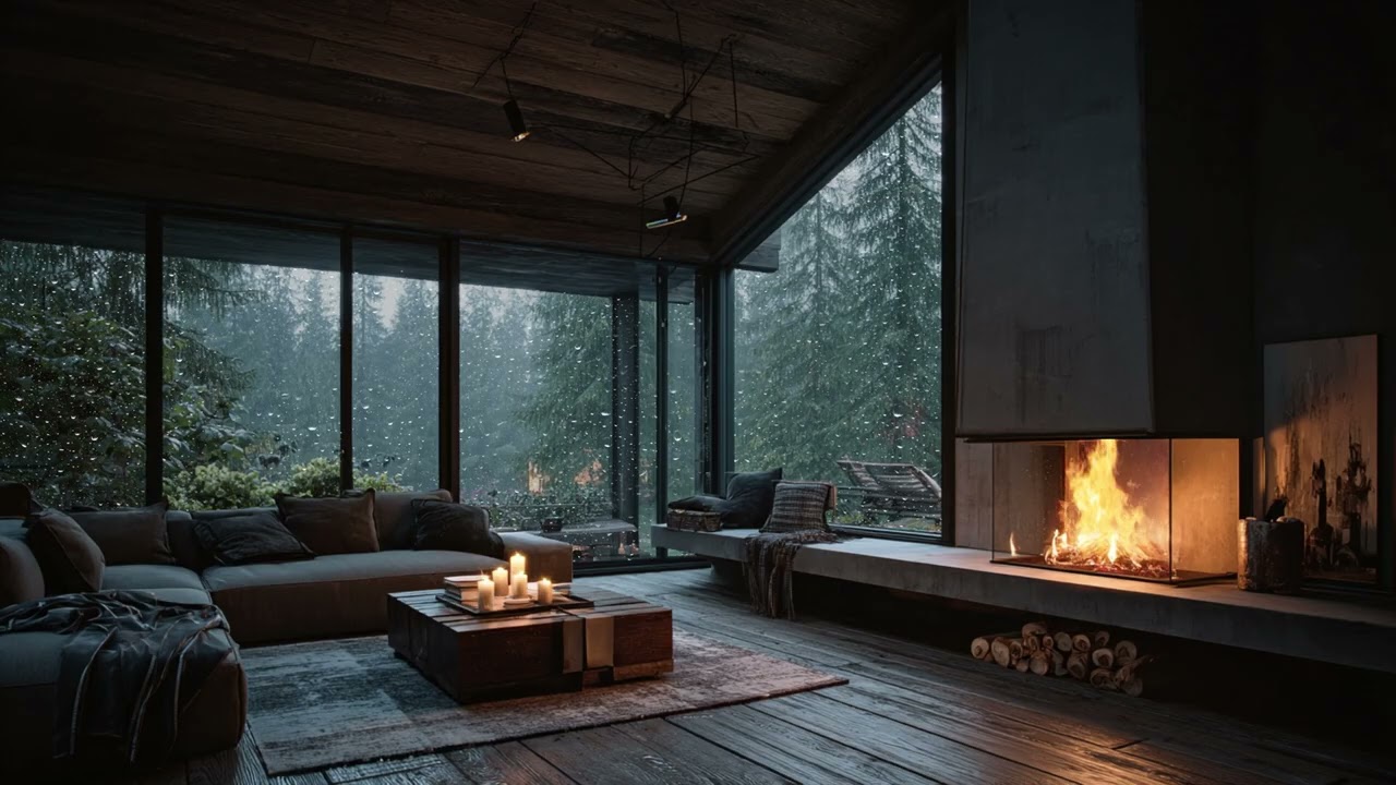 Rain and Fire Ambience with Soft Piano Creating a Warm Calm Atmosphere for Deep Relaxation