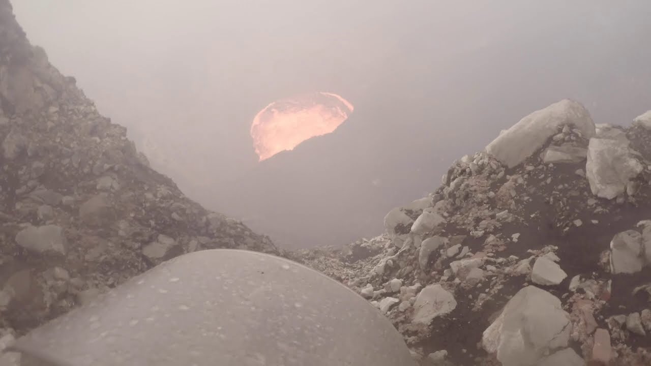 Near Miss Inside Erupting Volcano - Dangerous Rock Fall