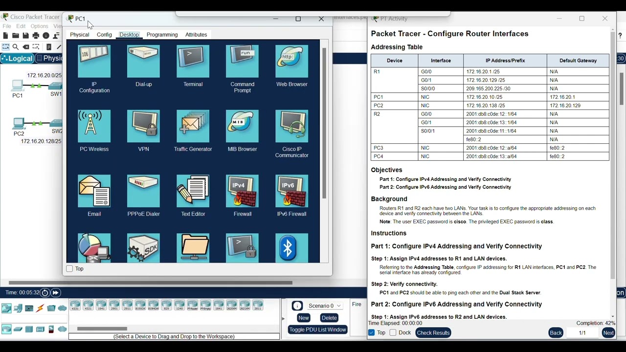 SRWE 1.4.7 Packet Tracer - Configure Router Interfaces
