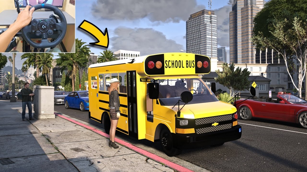 GTA 5 Lets Go To Work As Mini School Bus Driver - Steering Wheel Gameplay