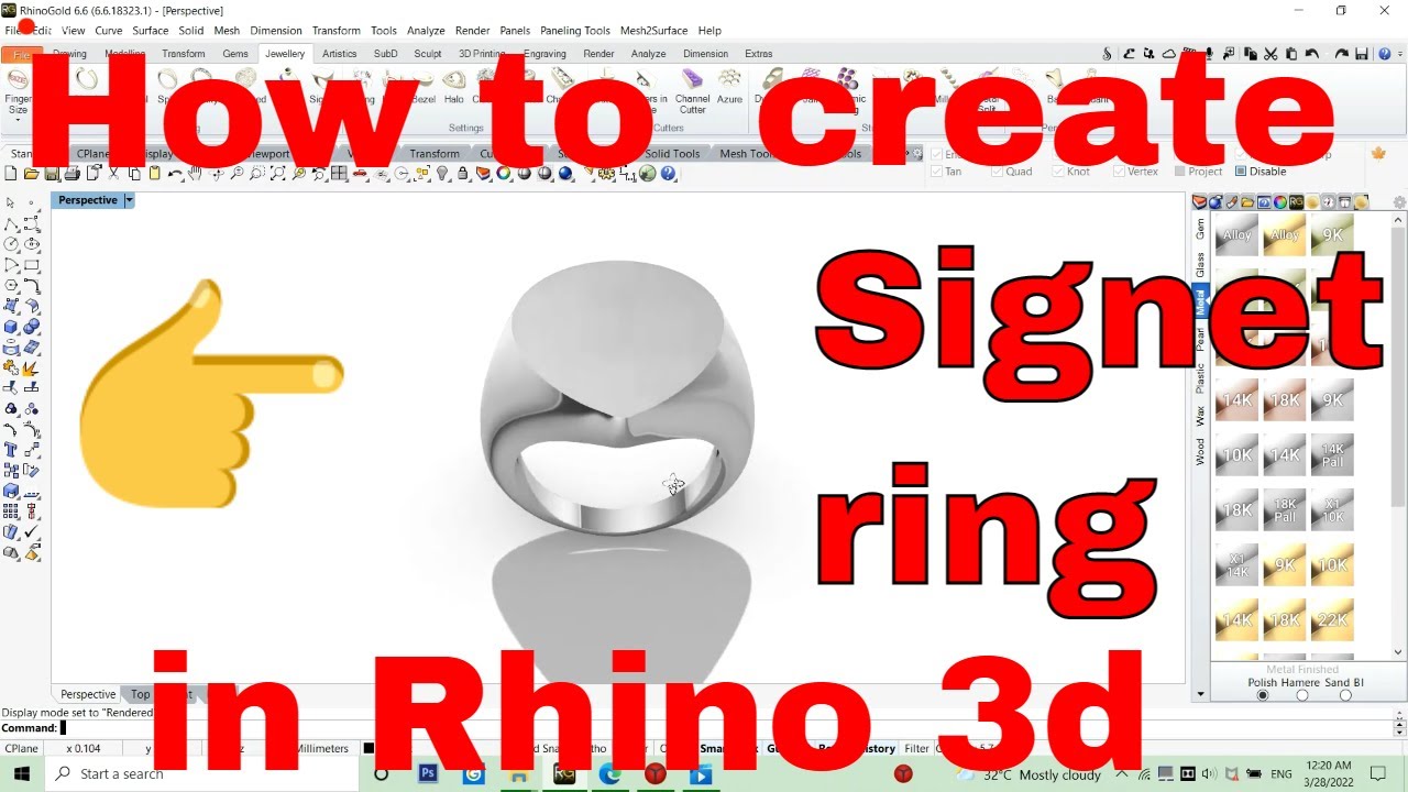how to create signet ring in rhino | rhino tutorial | rhino basics | rhino tips and  tricks