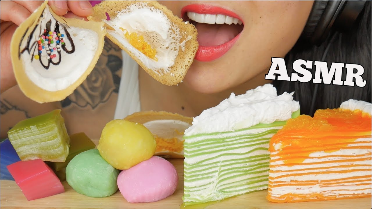 ASMR THAI DESSERT ขนมไทย + CREPE CAKE + MOCHI (EXTREME EATING SOUNDS) NO TALKING | SAS-ASMR