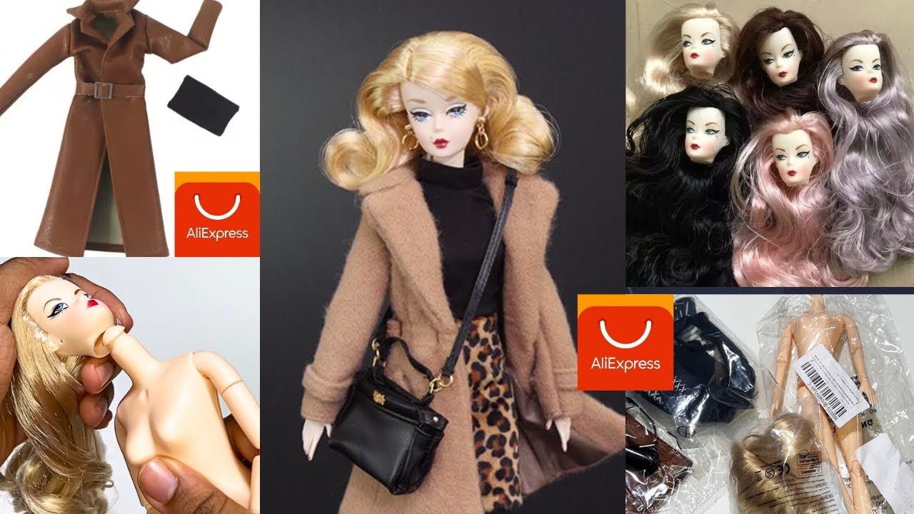 Review unboxing: Boneca Barbie Silkstone head from Aliexpress doll classic camel coat Fashionista