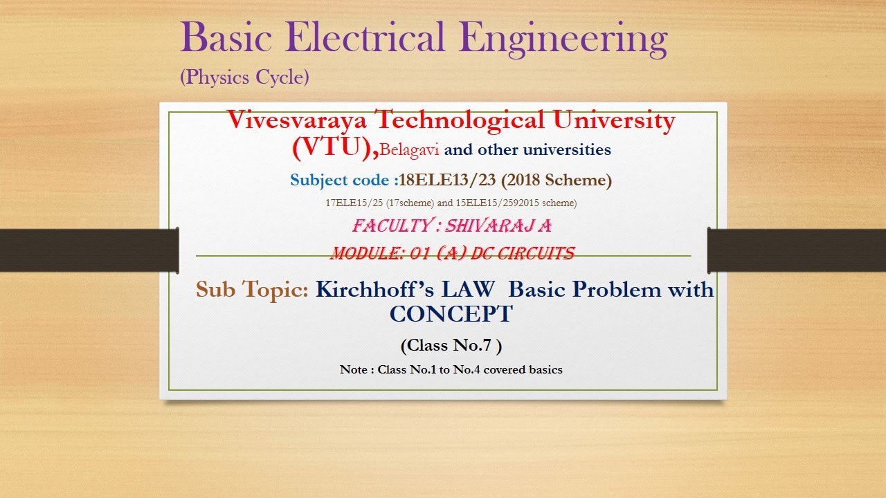 VTU| CONCEPT OF KVL -Basic problem|21ELE13/23 Module 1 Class No-7