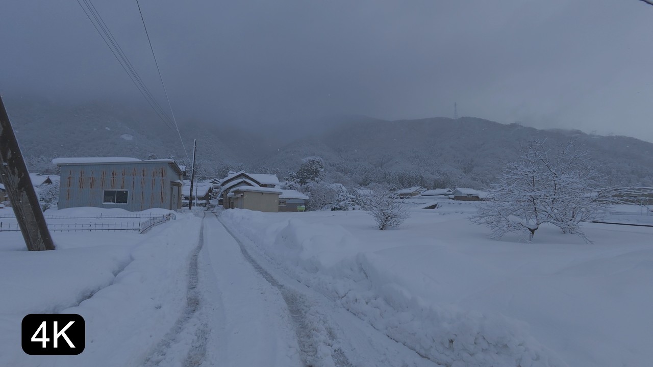 4K Japan Immersive Walk | White Silence: Wandering a Riverside Town Under Heavy Snowfall