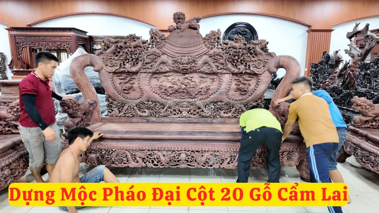 Dựng Mộc Nghê Bảo Đỉnh Cột 20 Gỗ Cẩm Lai Khủng VIP Nhất Việt Nam ( đồ gỗ đồng kỵ mạnh kha )