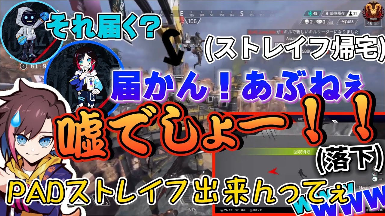 【CR】うるかさんの急なストレイフで戻ってこれず落下するきなこさん【kinako/うるか/かわせ】