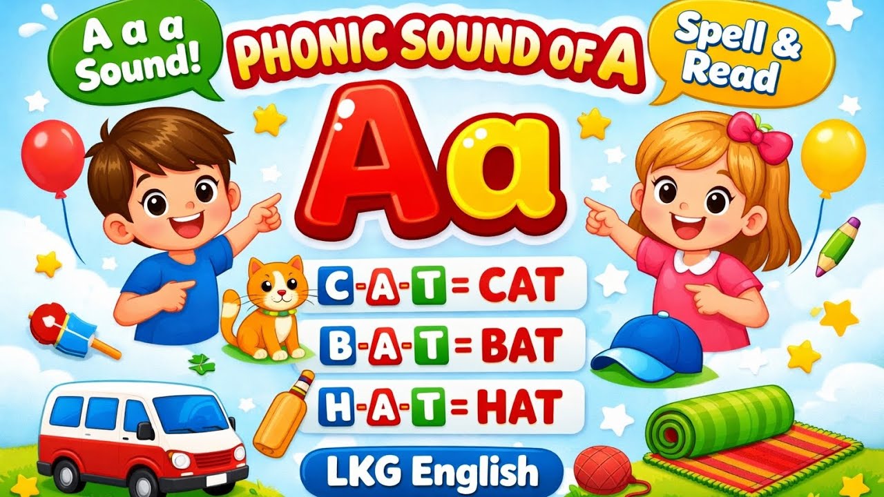 Phonic Sound of A | Learn Letter A with Spelling | LKG English Phonics for Kids