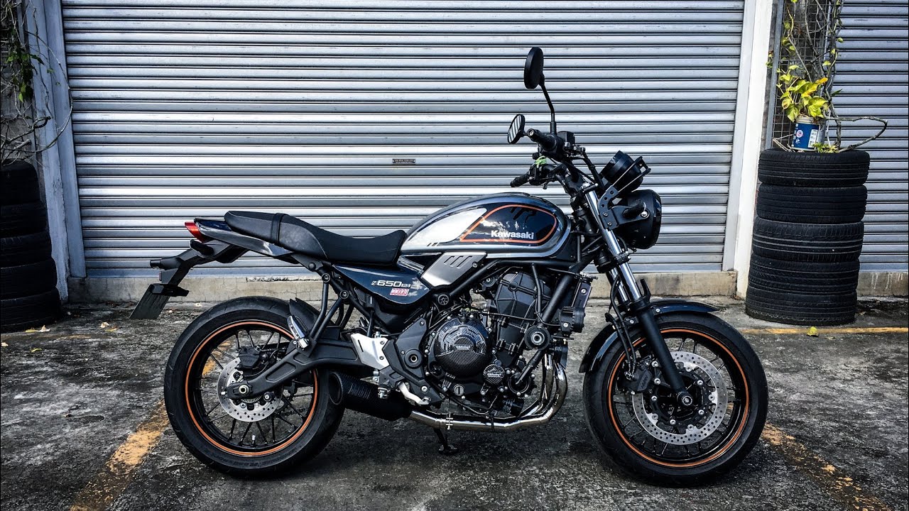 Full exhaust system on a Kawasaki Z650 RS