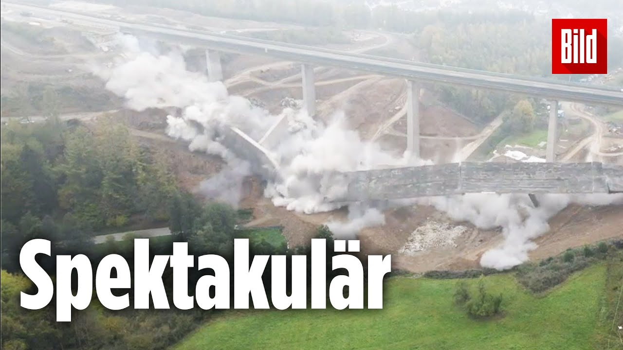 A45: Sprengung der 340 Meter langen Autobahnbrücke bei Siegen