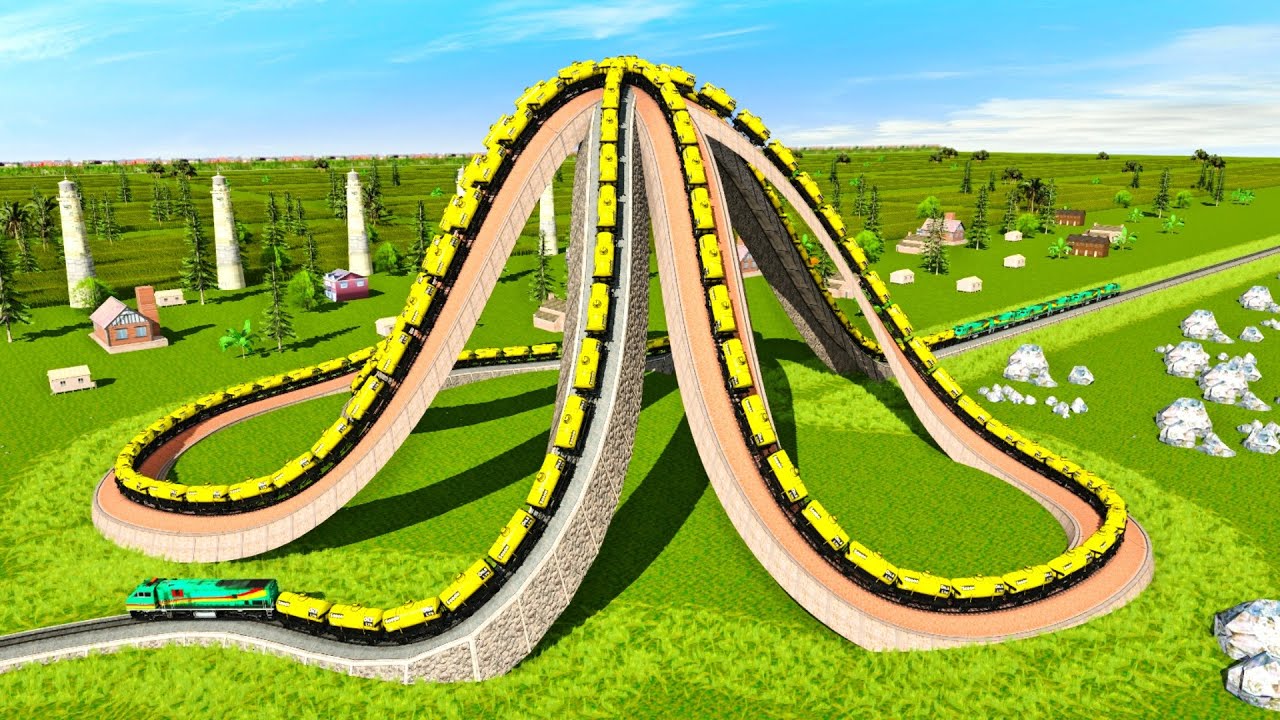 Extreme Broken & Curved Train Tracks⚠️Trains like Giant Octopus🚂Trainz Simulator 2019