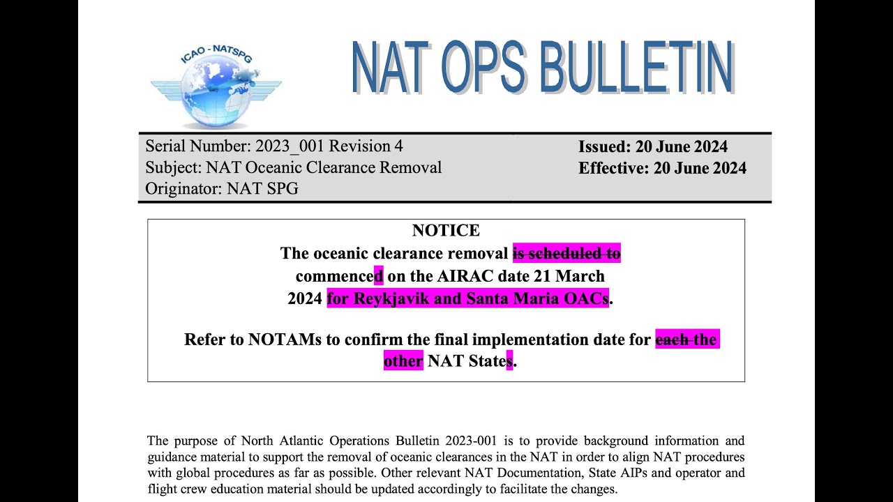 June 2024 North Atlantic oceanic clearance removal update