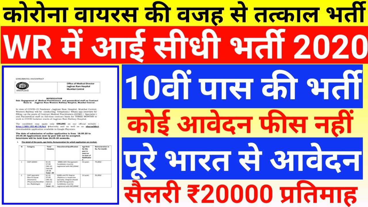Western railway jobs 2020 | Western Railway Vacancy 2020 | WR Railway Recruitment 2020