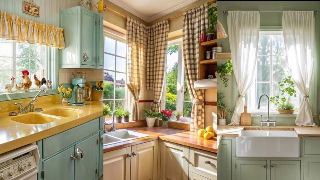 Vintage Kitchen Curtain Ideas | Country Farmhouse kitchen & Shabby Chic Elegance | Kitchen Decor