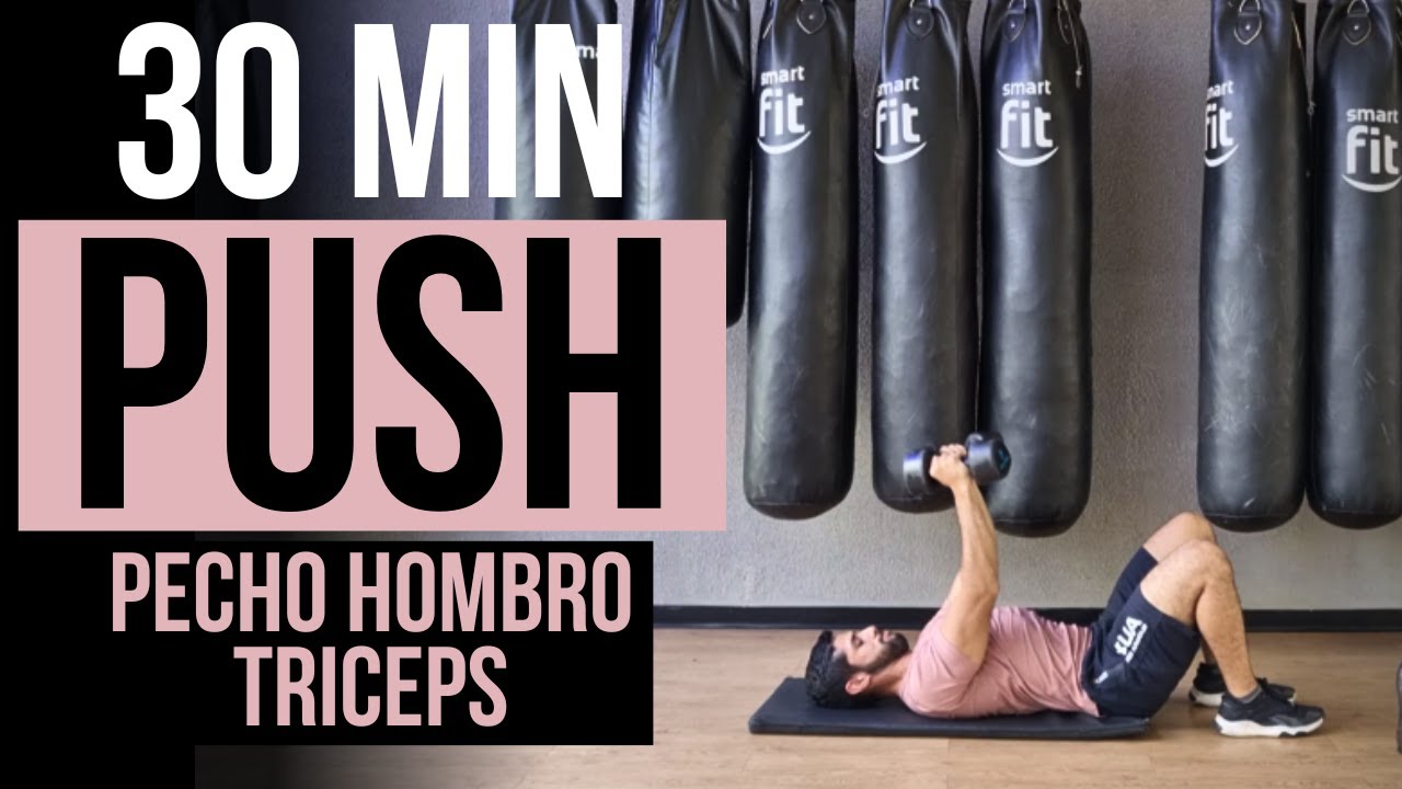 Rutina PUSH / EMPUJE en casa  🔥 ejercicios para PECHO HOMBRO y TRICEPS con mancuernas