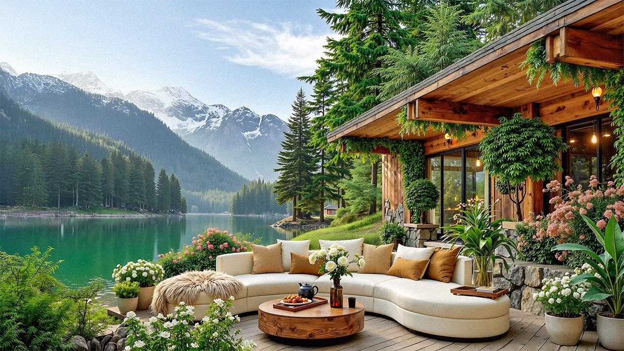 Cozy Lakeside Jazz Cabin Living Space | Gentle Jazz Music with Peaceful Nature