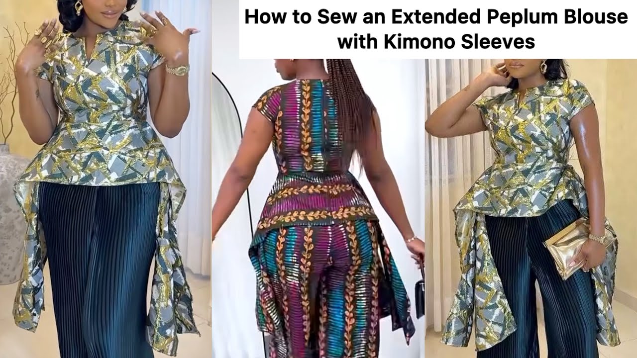 How to Cut and Sew an Extended Peplum Blouse with kimono Sleeves 