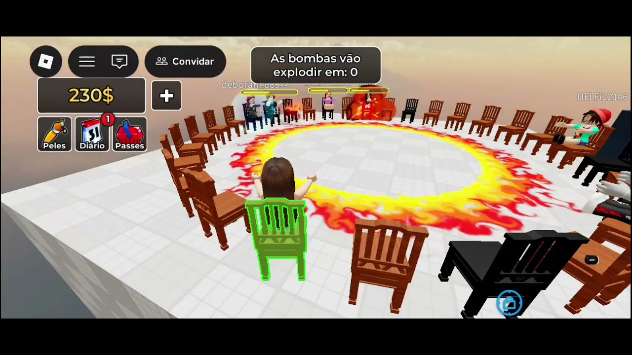 Duelei com minha mãe no final e ganhei! BOMBA UMA CADEIRA - roblox 