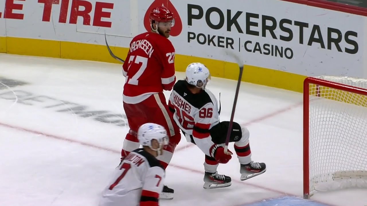 Michael Rasmussen Taunts Jack Hughes After Scoring Empty Net Goal