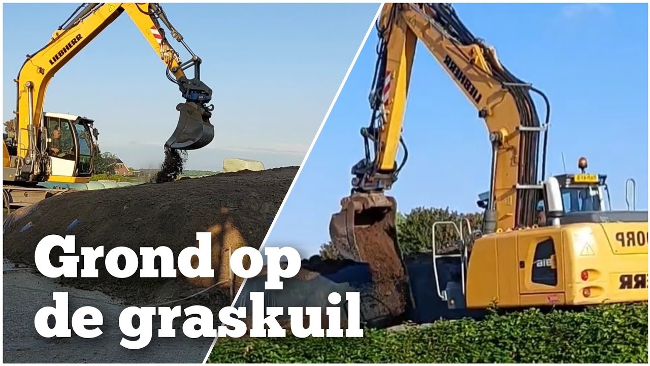 Kraan brengt laag grond op graskuil | Boer Gerrit vlogt