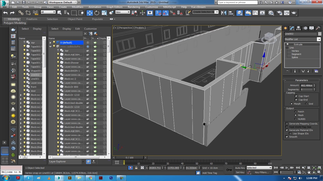 Building modeling in 3ds max with autocad file