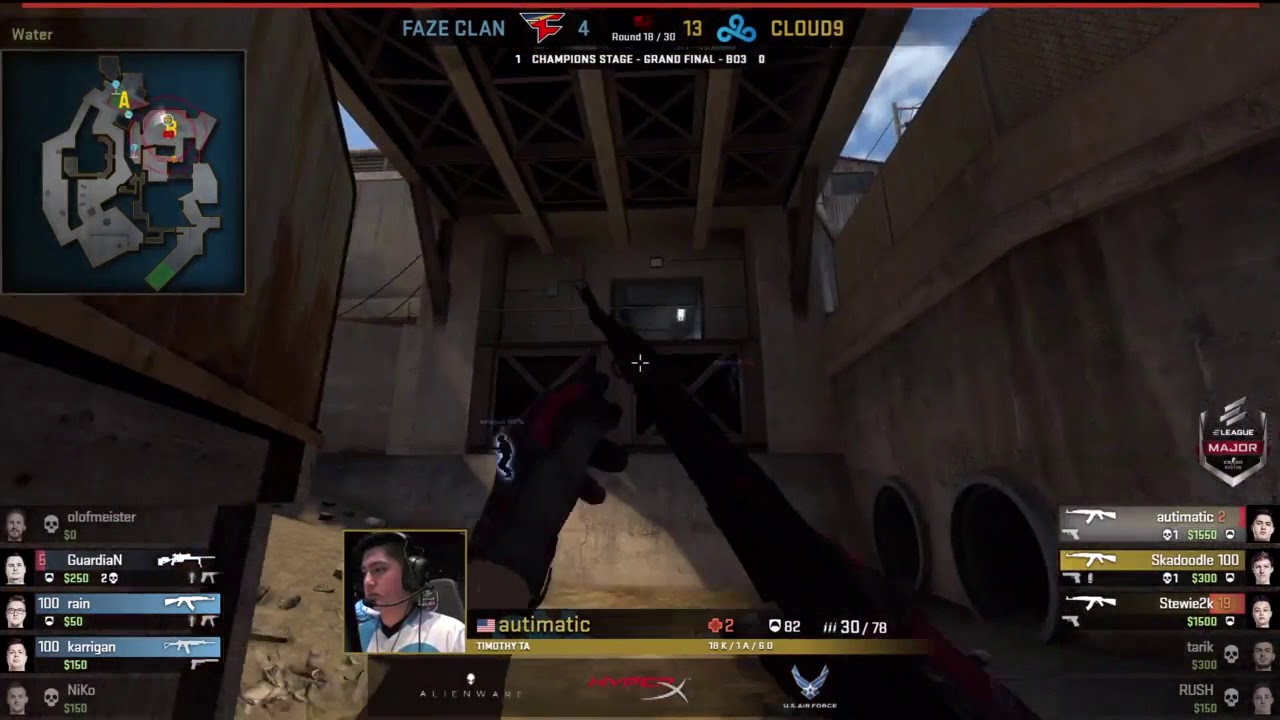 Skadoodle 1v3 Amazing Clutch Overpass - Cloud9 vs FaZe Boston major 2018 Highlights