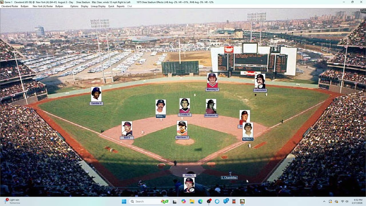 Action PC Baseball 8-3-75 Game 1 DH Cleveland at New York Y