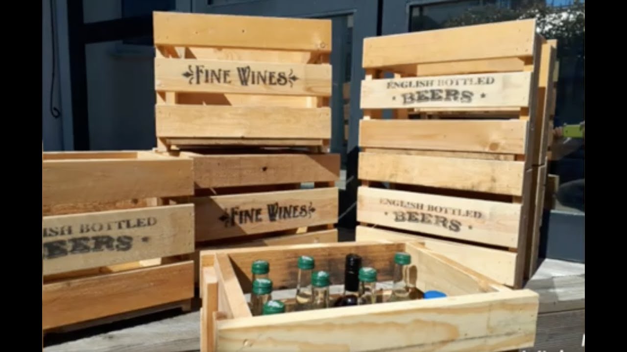 Wooden beer and wine crates, stackable