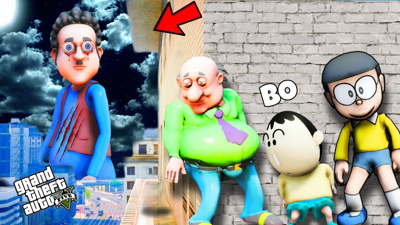 GTA5: Evil Ghasitaram Kidnapped Franklin, Motu,Nobita,Shinchan Play Burger Ramp Challenge