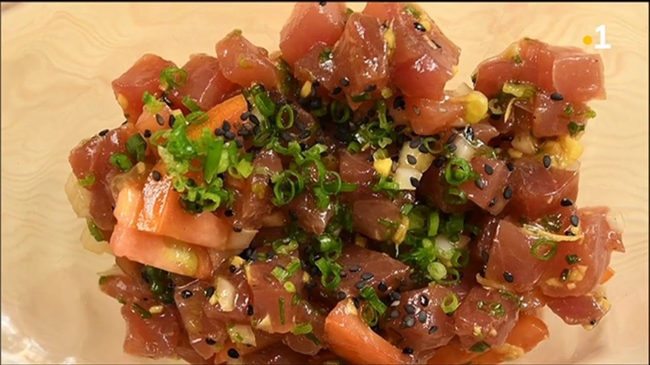 Salade de poisson cru, oignon vert et gingembre