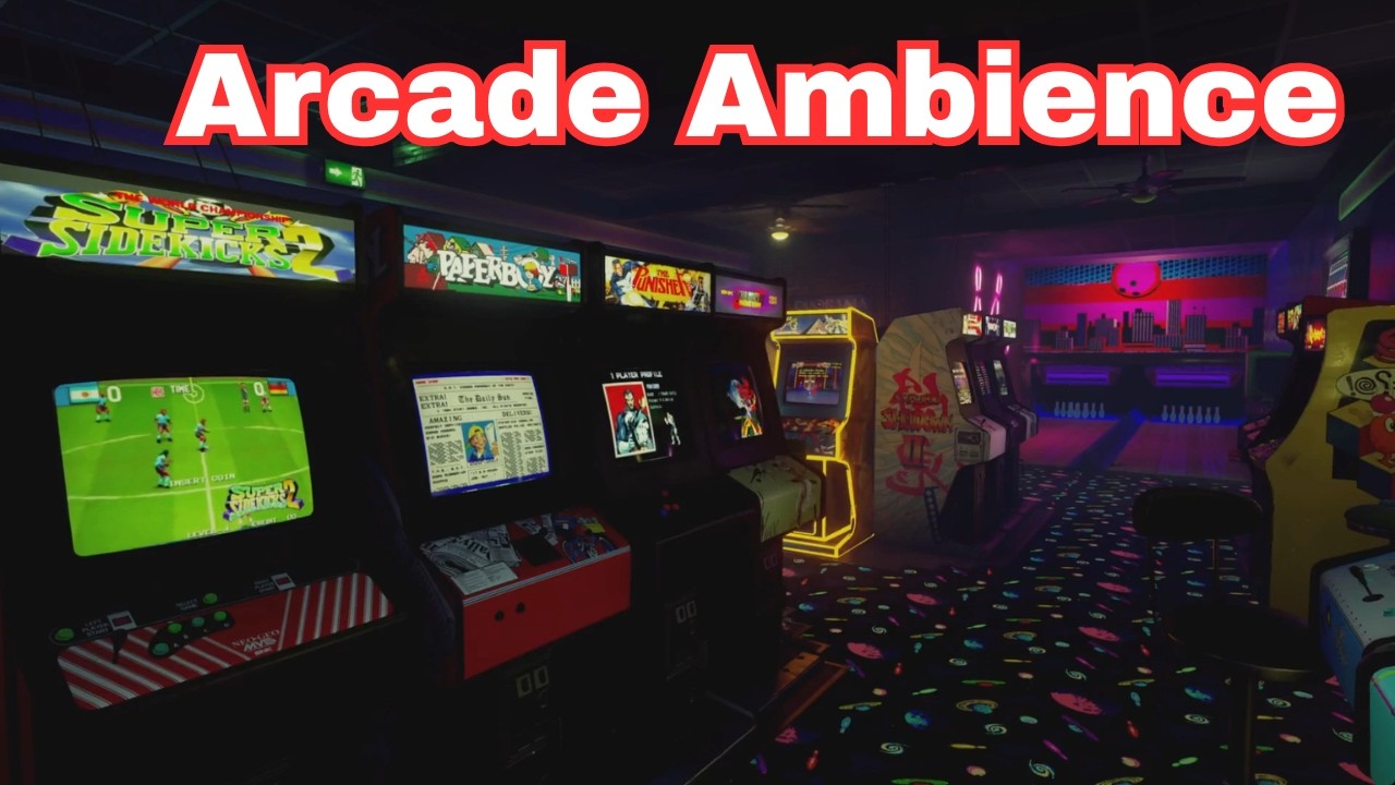 Arcade Ambience | Retro 80s Arcade Video Game Sound Effects & Music | ASMR Arcade Soundscape| 1 hour