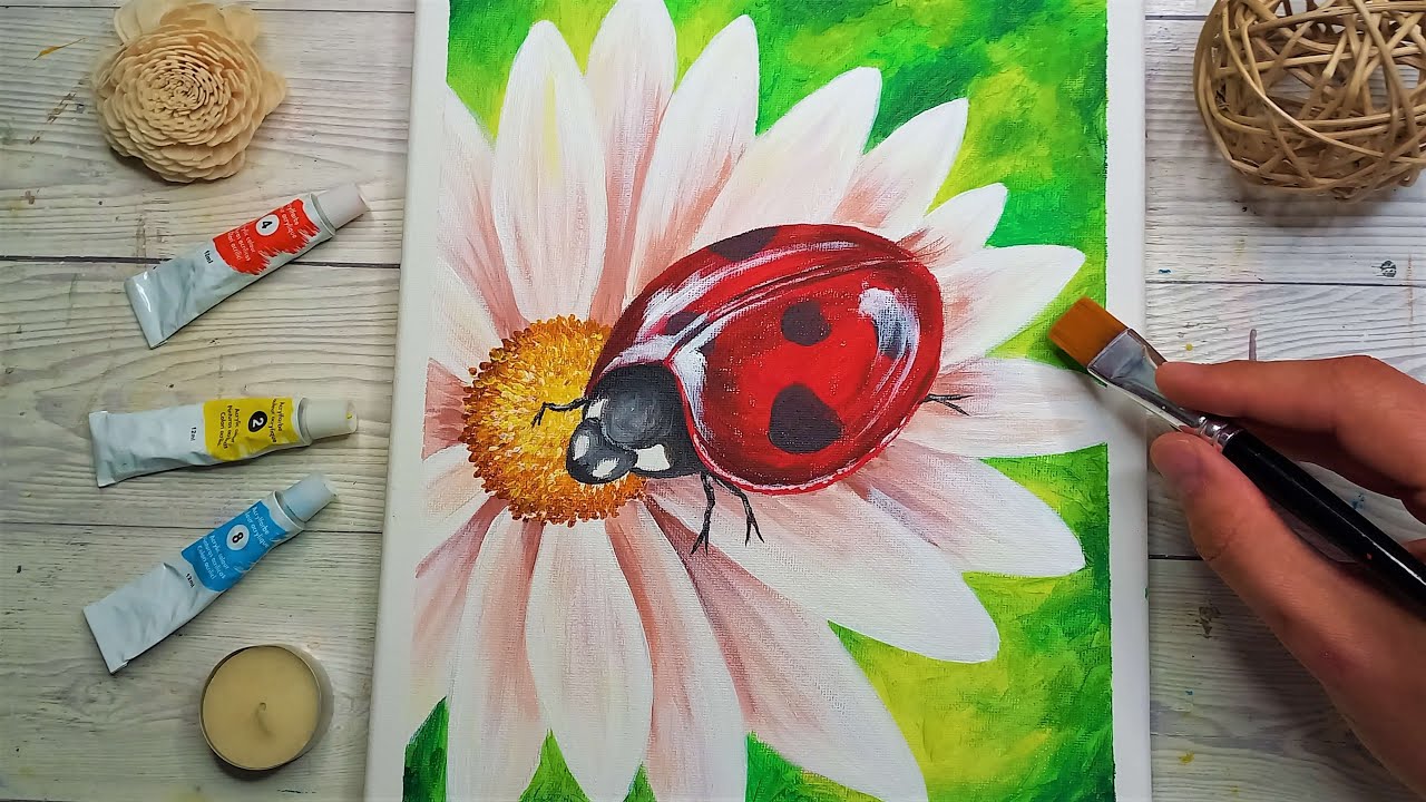 Invata sa Pictezi o Buburuza pe o Floare de Primavara 🌸🐞 Tutorial Pas cu Pas pt incepatori